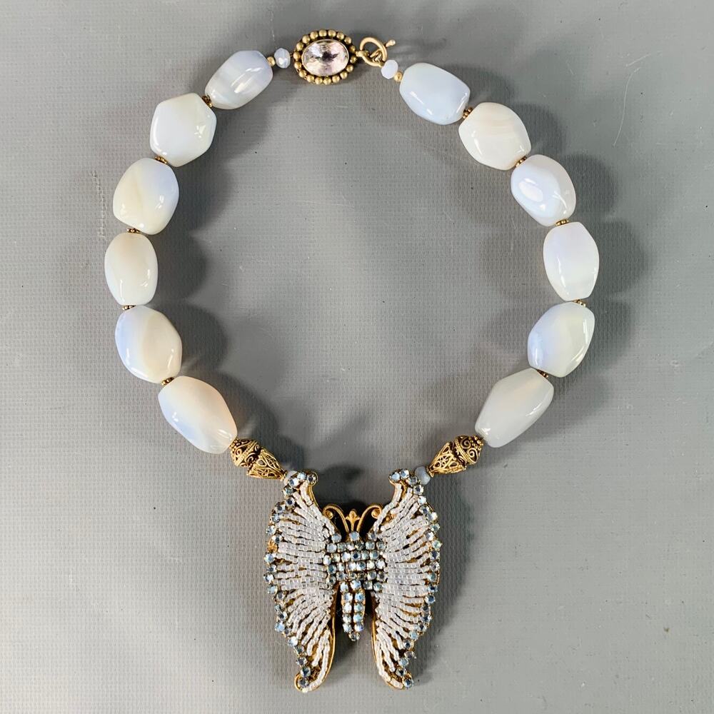 MIRIAM HASKELL Vintage Blue Gold Butterfly Beads Pendant Necklace